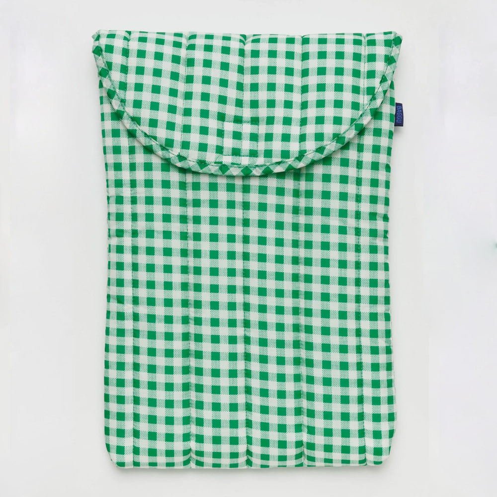 Puffy Laptop Sleeve 16&quot; - Green Gingham